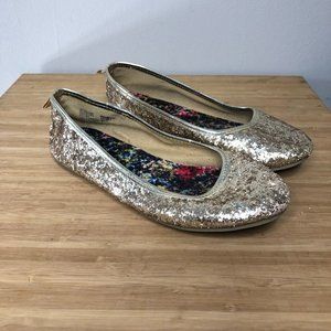 Faded Glory Girls Size 2 Flats Gold Glitter